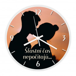 Šťastní čas nepočítajú - sklenené nástenné hodiny s potlačou
