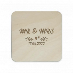 MR & MRS (dátum) - personalizovaný produkt - sada gravírovaných podložiek pod poháre