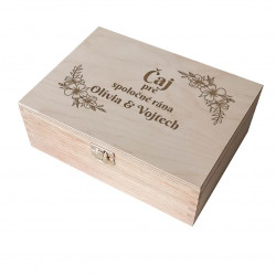 Čaj pre spoločné rána (meno) + (meno) - personalizovaný produkt - drevený box na čaj s gravírovaním