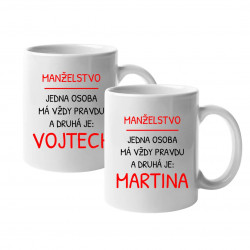Sada pre páry - Manželstvo - jedna osoba - personalizovaný produkt - hrnky s potlačou