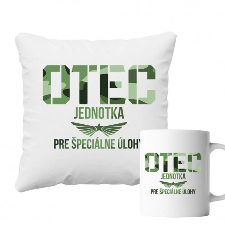 Sada pre otca - Otec - jednotka pre špeciálne úlohy - vankúš + keramický hrnček s potlačou