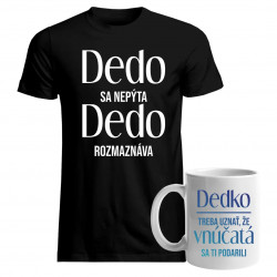 Sada pre dedka - Dedo sa nepýta, dedo rozmaznáva/Dedko, treba uznať, že vnúčatá sa ti podaril - tričko + hrnček s potlačou