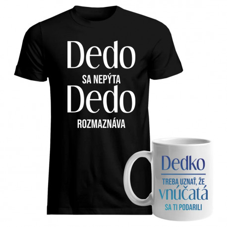 Sada pre dedka - Dedo sa nepýta, dedo rozmaznáva/Dedko, treba uznať, že vnúčatá sa ti podaril - tričko + hrnček s potlačou