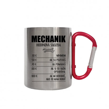 Mechanik - hodinová sadzba - kovový hrnček s karabínkou