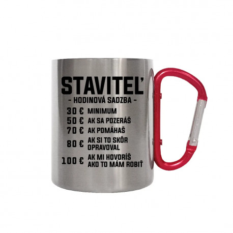 Staviteľ - hodinová sadzba - kovový hrnček s karabínkou
