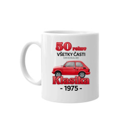 50 rokov - všetky časti originálne - Klasika 1975 - pánske tričko s potlačou - keramický hrnček s potlačou