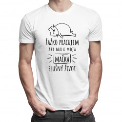 Ťažko pracujem - mačka - pánske tričko s potlačou