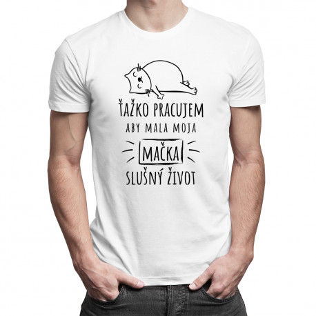 Ťažko pracujem - mačka - pánske tričko s potlačou