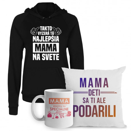 Sada pre mamu - Darčekku dňu matiek - mikina + vankúš + hrnček s potlačou