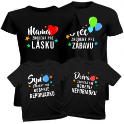 Sada pre rodinu - Dcéra\Syn\Mama\Otec - zrodený pre zábavu - tričko s potlačou