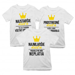 Sada pre súrodencov - Najstaršie\Prostredná\Najmladšie dieťa - tričko s potlačou