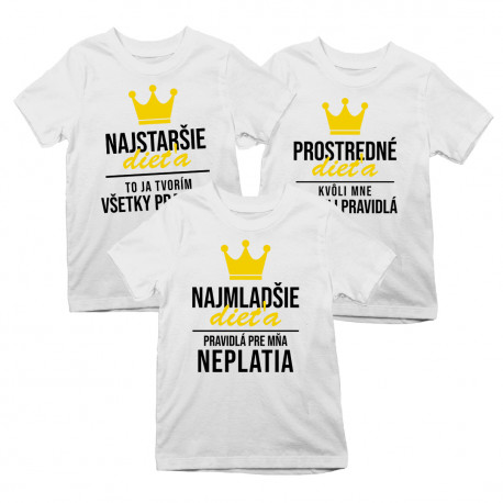 Sada pre súrodencov - Najstaršie\Prostredná\Najmladšie dieťa - tričko s potlačou