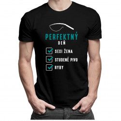 Perfektný deň - sexi žena, studené pivo a ryby - pánske tričko s potlačou